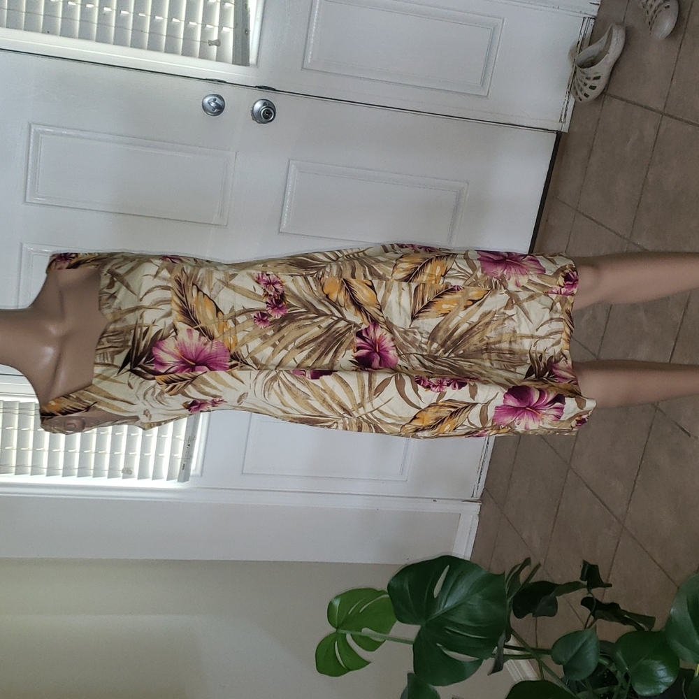 Peck & Peck 6 tropical foliage print sleeveless pencil dress